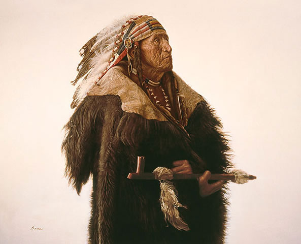 "Crow Indian With Peace Pipe" James Bama Giclee Canvas